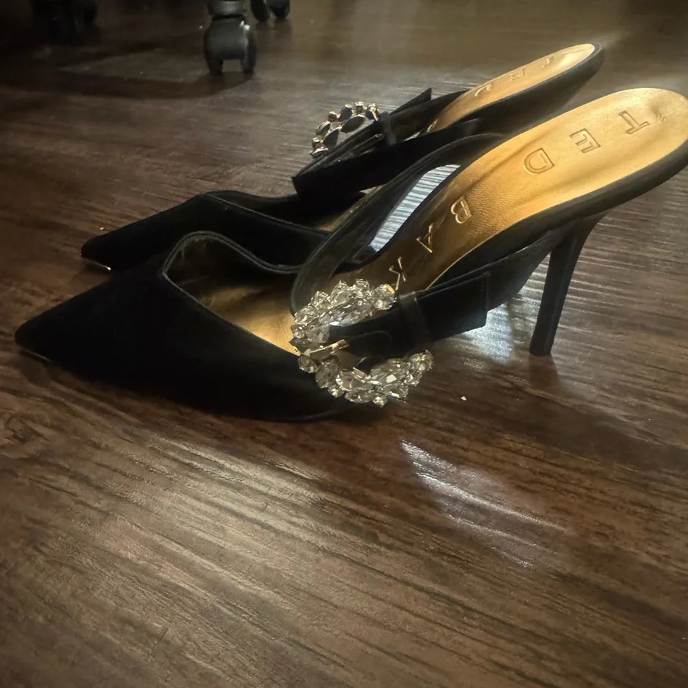 Ted Baker Black Satin Heels with Crystal Embellishment - Picture 4 of 8